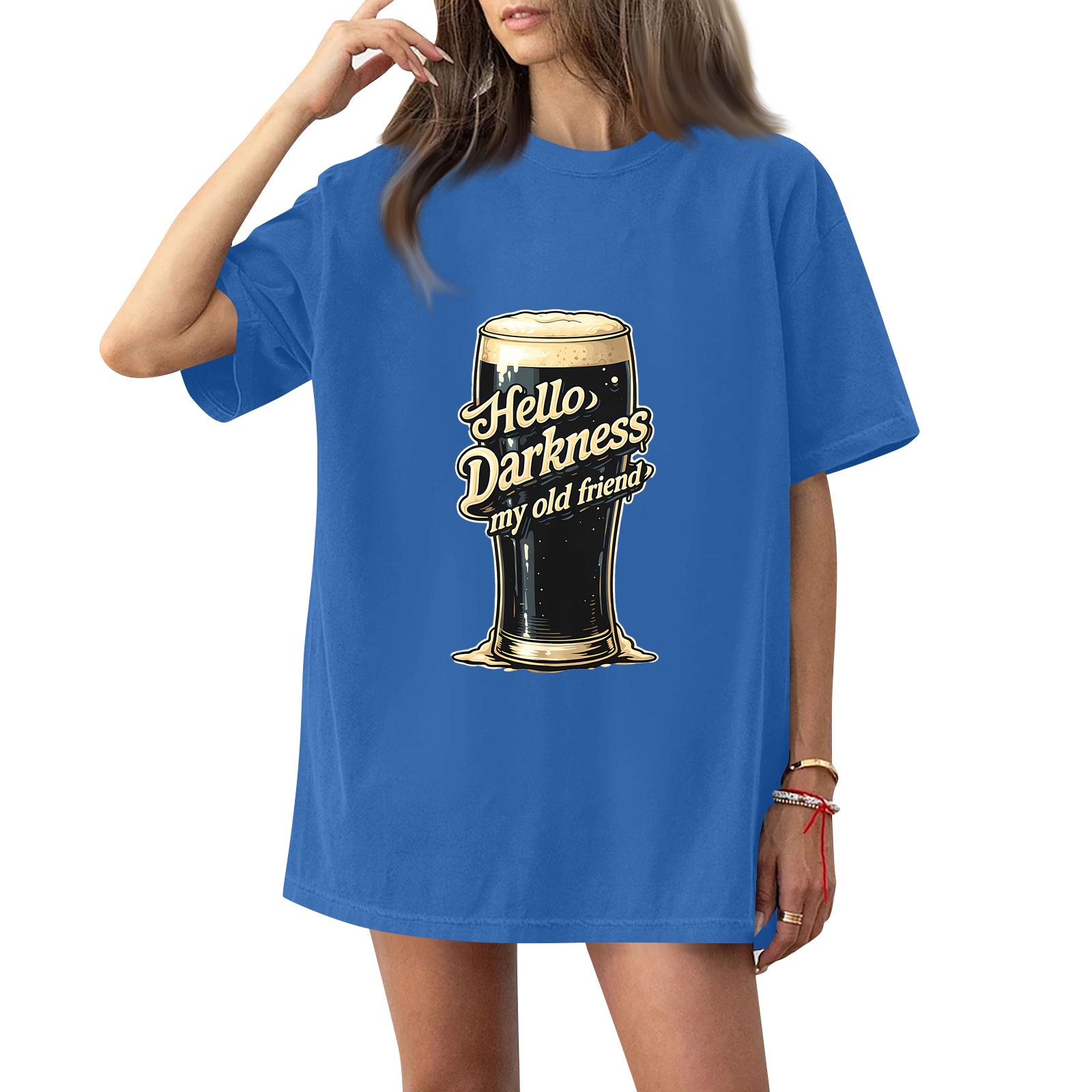 

( Тьма, мой старый друг) Женская Мода Повседневная Короткий Рукав Шея Ст. Печатная рубашка/футболка ко Дню Святого Патрика L синий