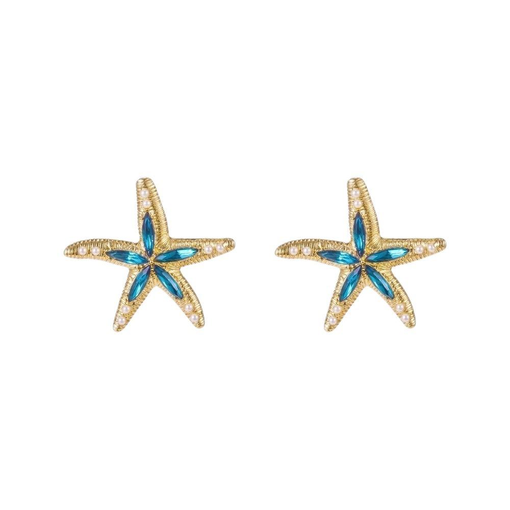 Pearl Starfish Stud Earrings Exaggerated Shell Drop Earrings Rhinestone Dangle Earrings  Lady/Gifts