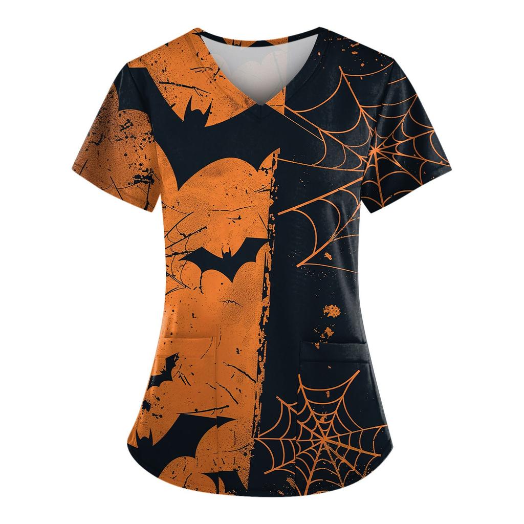 Women's V Neck Fashion Casual Halloween Printed Tops Dry-nurse Top