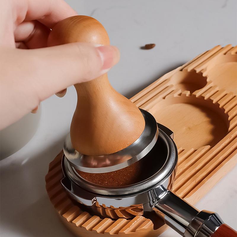 304 Stainless Steel Coffee Tamper Beech Wood Handle Espresso Coffee Hammer Stainless Steel Base Barista Tools 51/53/58mm