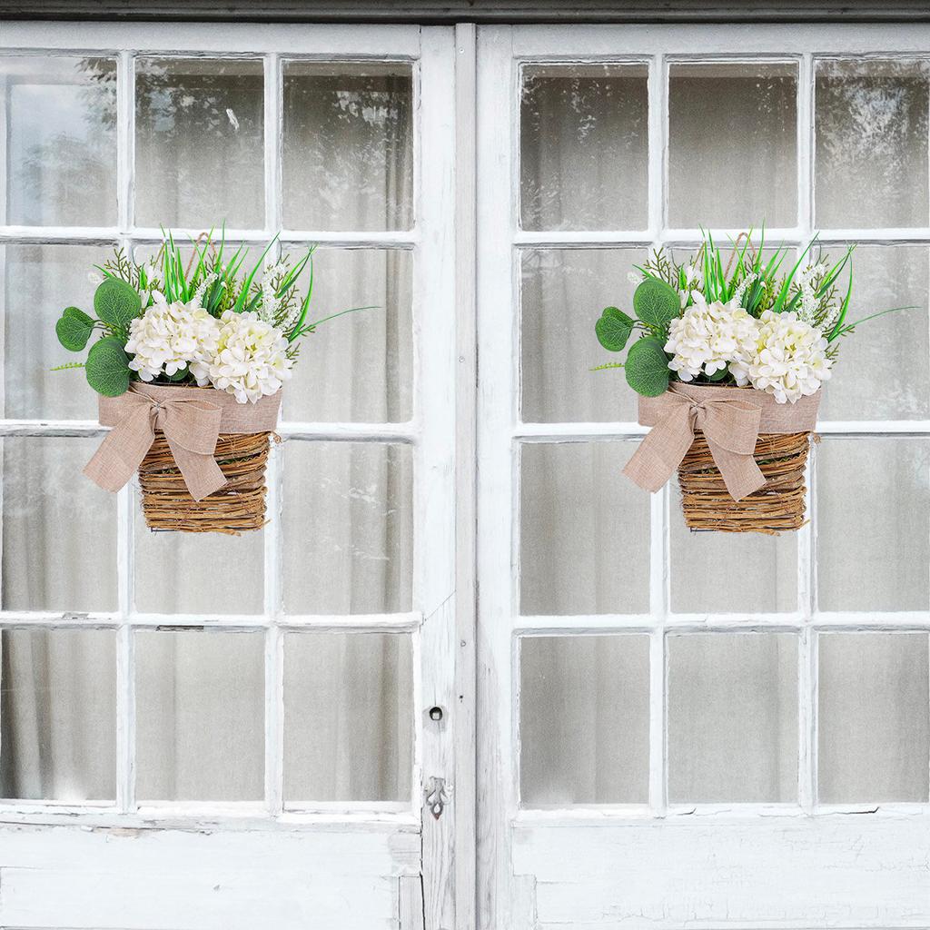 Spring And Summer White Hydrangea Flower Basket Door Hanging Cream Hydrangea Simulation Flower Window Hanging Home Decoration