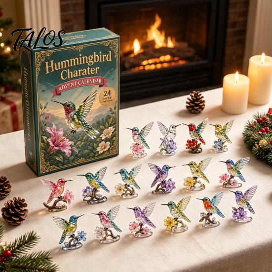 Festive Party Supplies 2026 Hummingbird Advent Calendar, 24-Day Acrylic Ornament Set with Bird Figure Holiday Favors Countdown, Christmas Tree Hanging