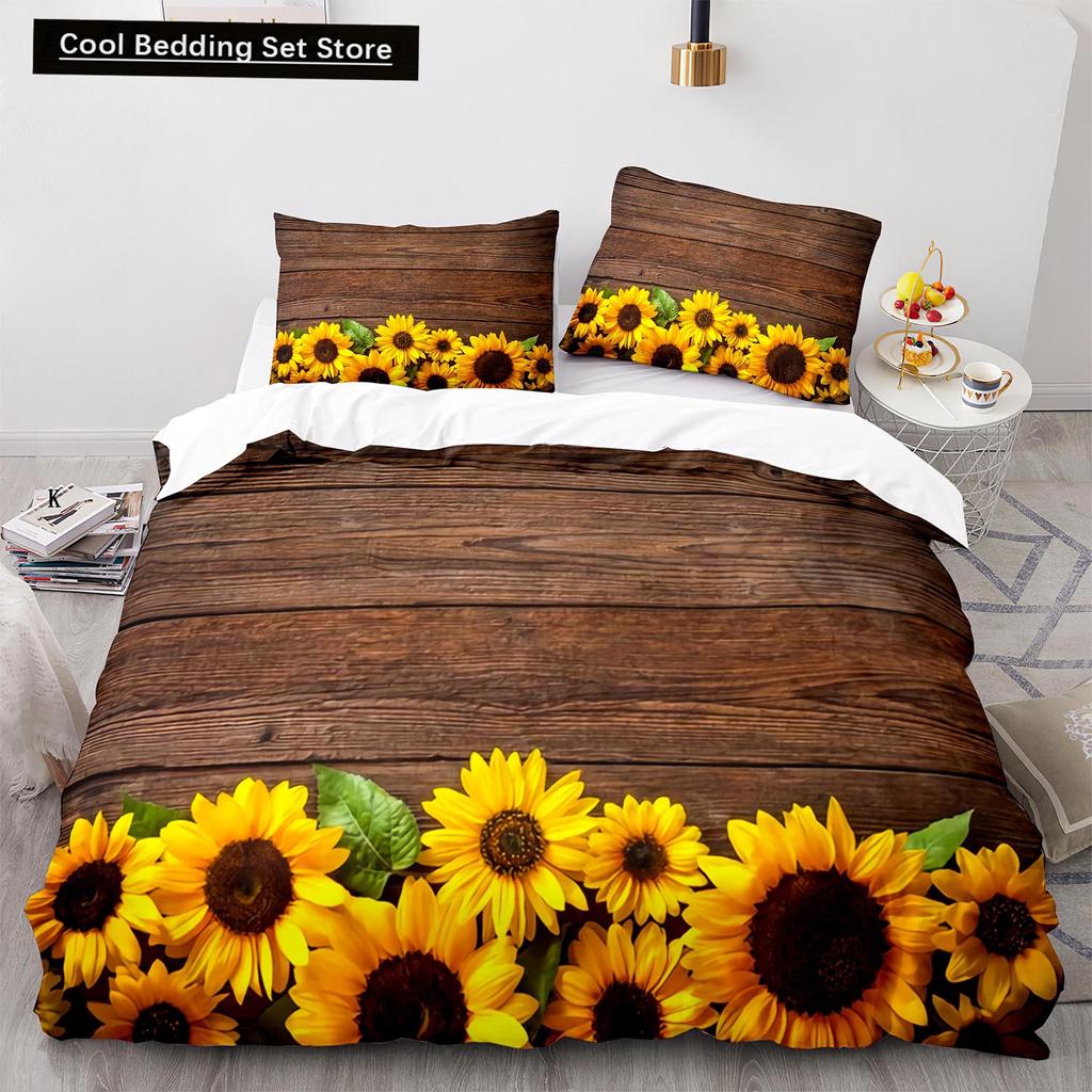 Yellow Sunflowers King Queen Duvet Cover Beautiful Floral Bedding Set for Kids Girls Women Girly Lovely Flowers Soft Quilt Cover