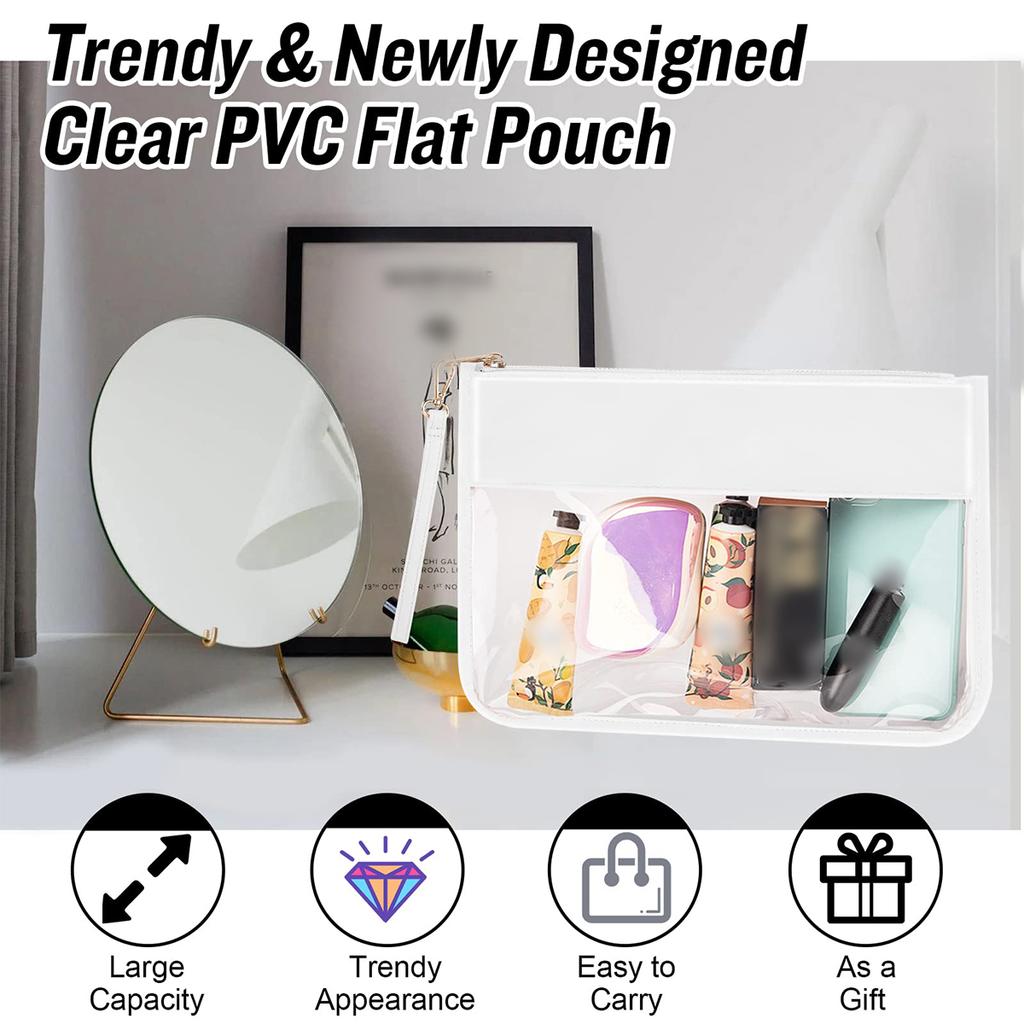 1/2pz Borsa per Trucco Impermeabile e Trasparente, Borsa Piatta da Viaggio in PVC per Conservare il Trucco Contenitore per Trucco