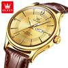 OLEVS Brand Fashion Quartz Watch Men Leather Strap Waterproof Luminous Week Date Business Mens Watches