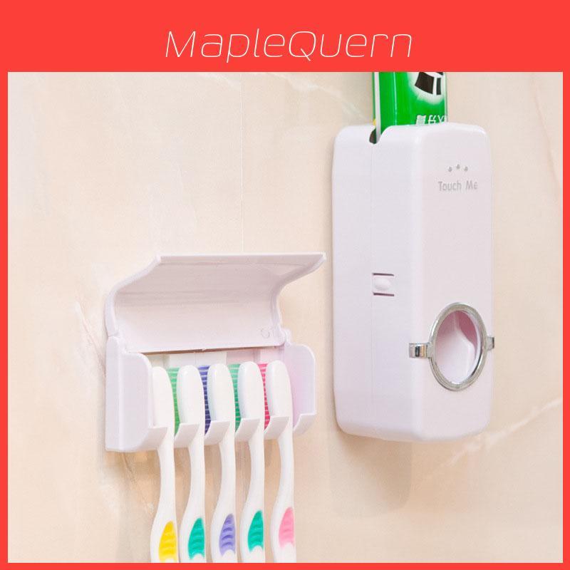 Automatic Toothpaste Dispenser And Toothbrush Holder Plastic Bathroom Organizer