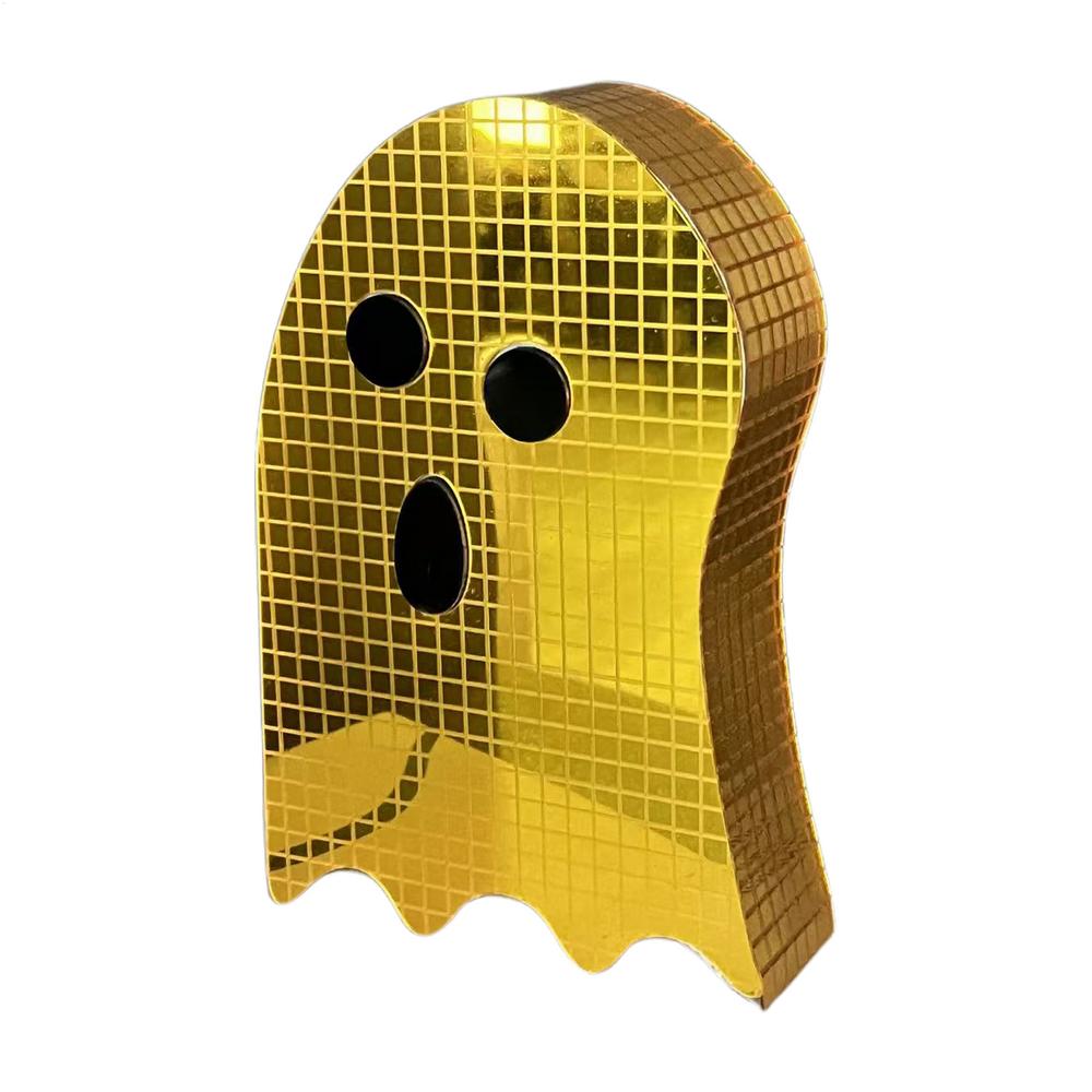 Glitter Disco Ghost Mirror Decor Sparkling Halloween Tabletop Sign for Bedroom, Bookshelf, Party Spooky Reflective Decoration
