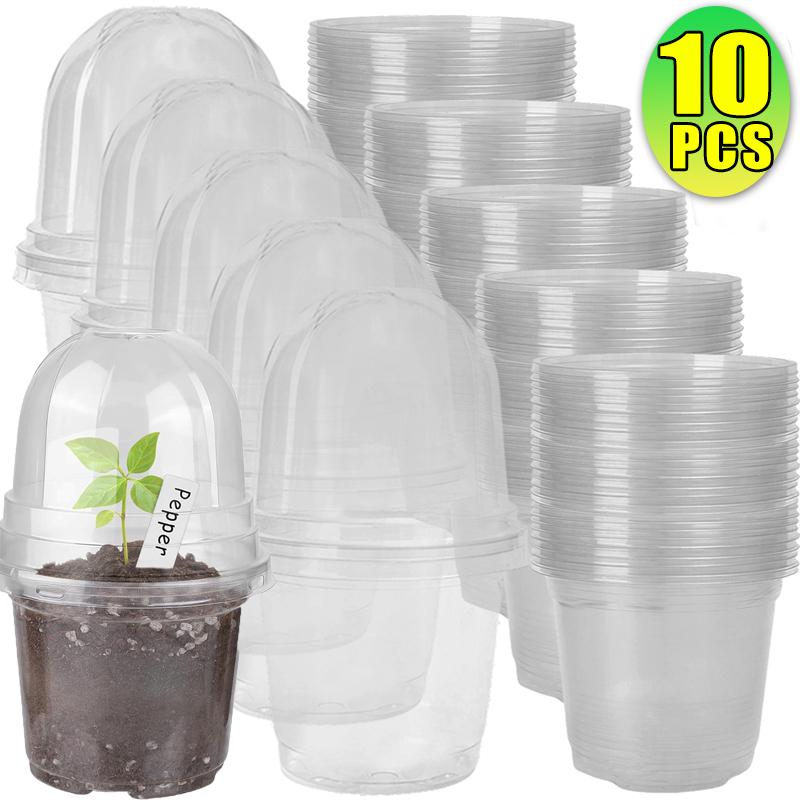 5/10PCS Clear Seedling Nursery Pots with Breathable Cover Seed Starting Grow Cup Flower Plant Containers Garden Vegetable Pot