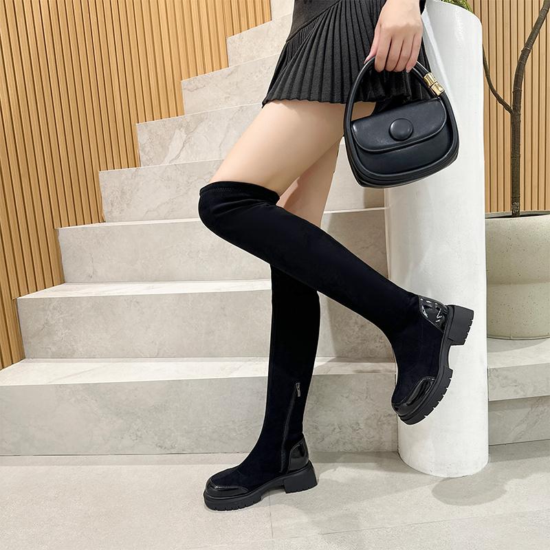 Women's Over-the-Knee Boots Slip-on Fleece-lined High-top Elastic Boot Women Plus Size Non-Slip Riding Boots Female