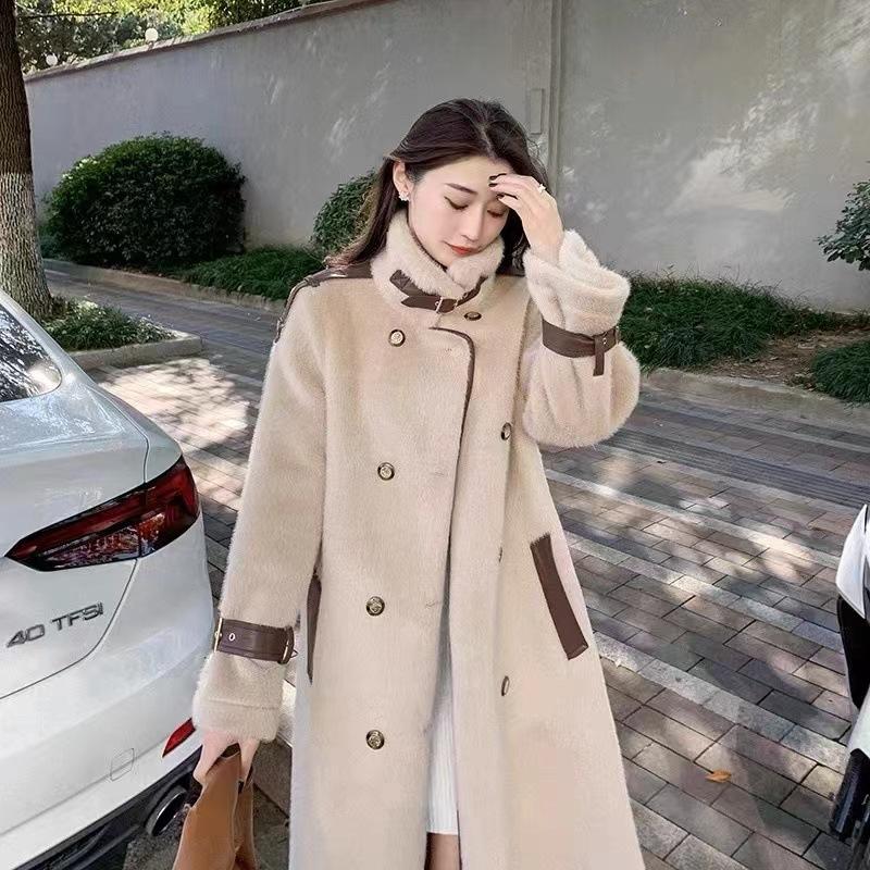 Stand Up Collar Belt, Light Luxury Mid Length Fur Integrated Coat  Women's 2025 Winter New Warm Imitation Mink Fur Fur Fur