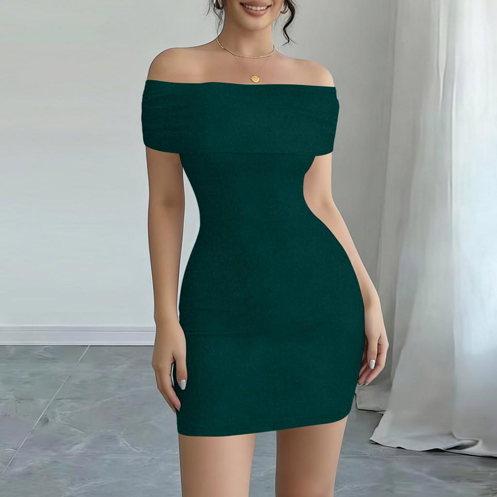 Women's Fashion Color Short Sleeve Dress With Pocket