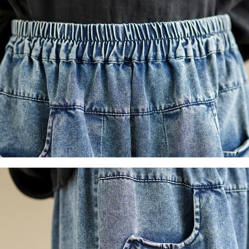 Plus Size Korean Style Spring Summer Women Wide Leg Jeans High Waist Bandage Casual Loose Denim Trousers with Pockets Elegant Stylish Streetwear Jeans