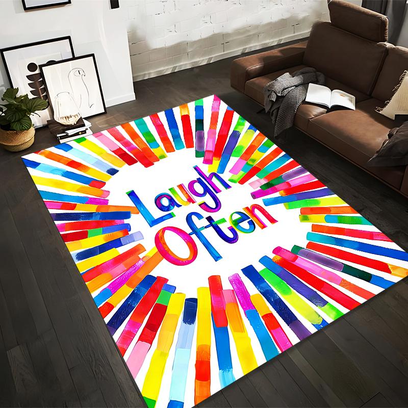Colorful Decorative Carpet with "Laugh Often" Text Design Suitable for Use As an Anti-slip for Living Room Bedroom Sofas