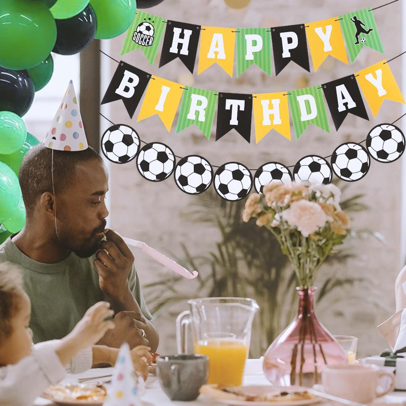 1set Football Happy Birthday Banner Garland Kids Boys Sports Theme Soccer Birthday Party Decoration Favors Supplies