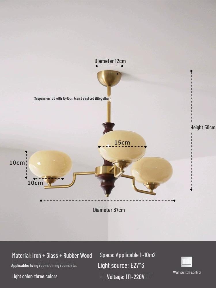 Vintage American Retro Solid Wood Chandelier: Bauhaus Style for Living Room, Bedroom, Study, or Restaurant - Eye Protection Lamp