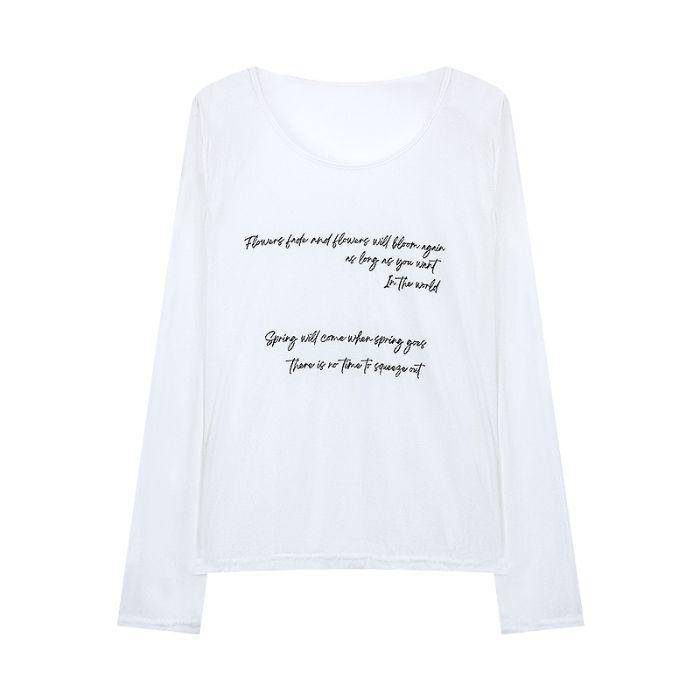 

Женская повседневная футболка с открытыми плечами, длинным рукавом и принтом букв - Приталенный, Универсальный, Топ с защитой от солнца L белый