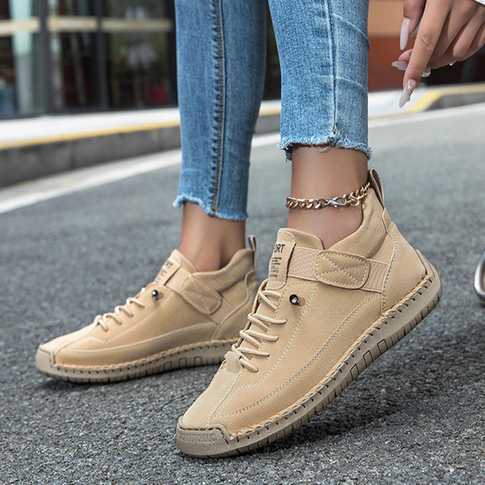 Women s Shoes Fashion Flat Ankle Boots Color Matching Couple Casual High Top Unisex Same Boots Leather Boots Women Heel 37 бежевый