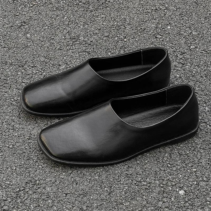 2025New Outdoor Soft Bottom Genuine Leather Office Shoes Comfy Handmad Single Shoes Men's Flat Designer Minimalist Shoes