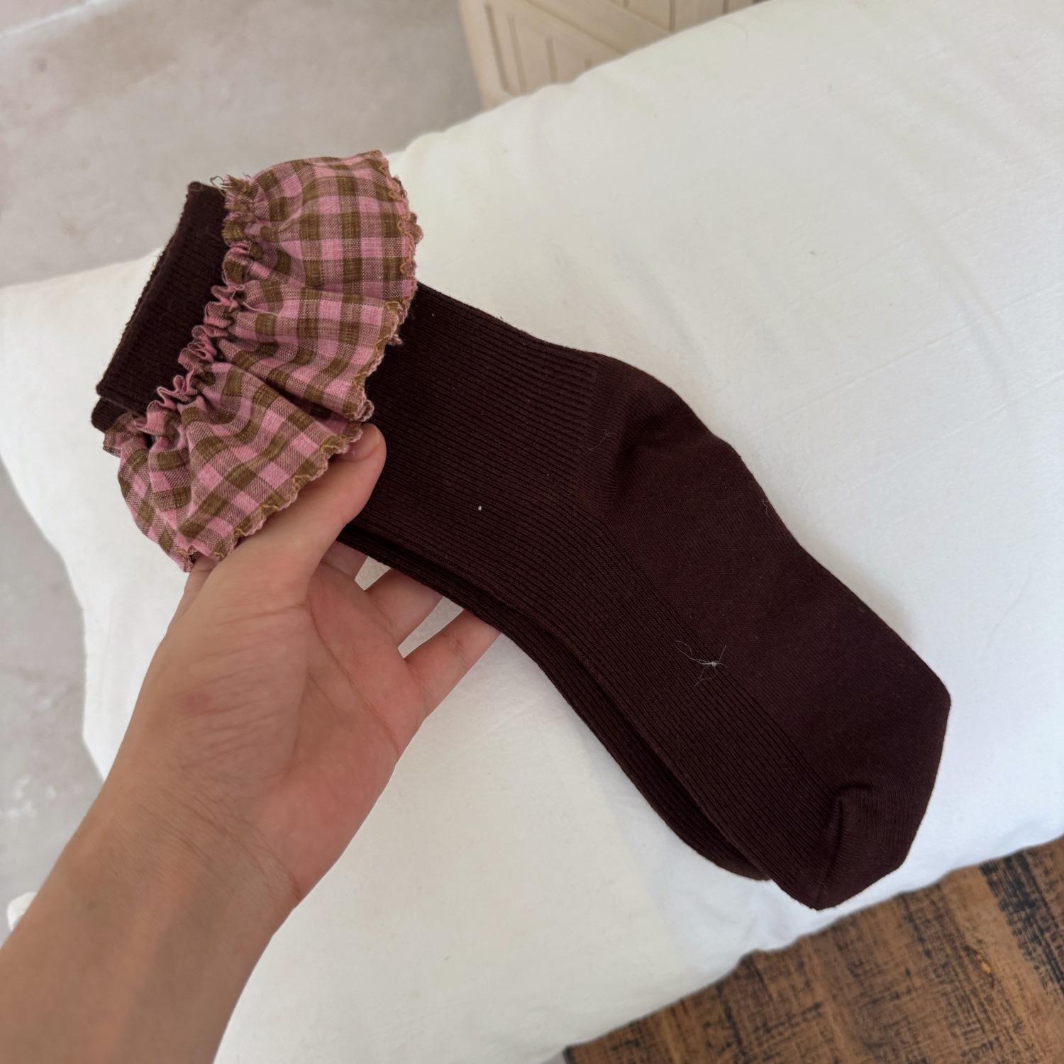 

Женские носки до середины икры из хлопка с кружевом в виде листьев лотоса, дышащие и универсальные 1 pair какао коричневый