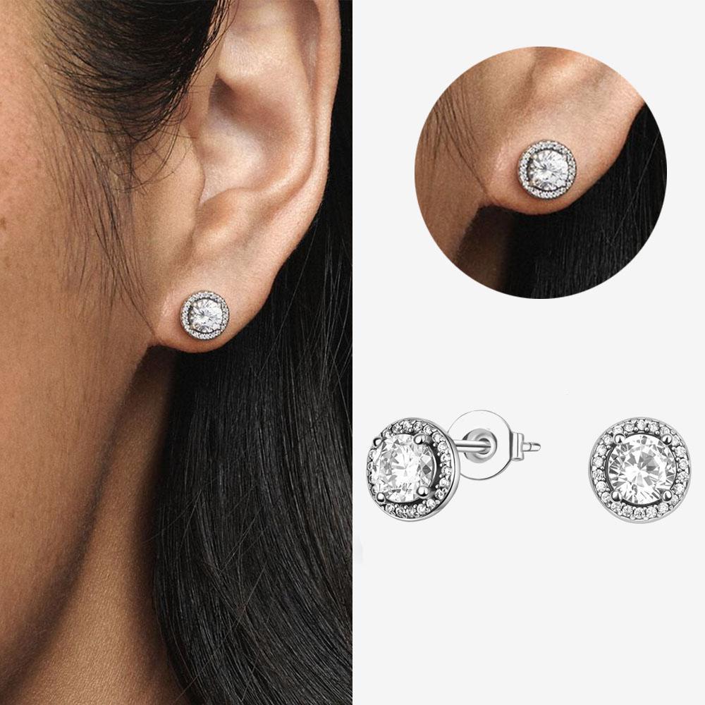 Authentic 925 Silver Cherry Blossom Bow Heart Hoop Stud Drop Earrings plata de ley Jewelry DIY Birthday Gift Original