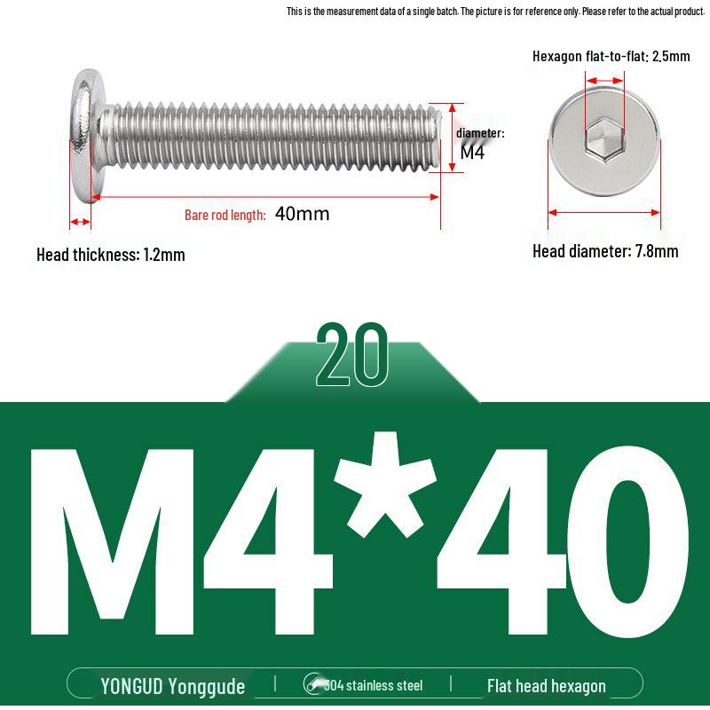 304 Stainless Steel Ultra-Thin Flat Head Hex Socket Bolt, M2-M12