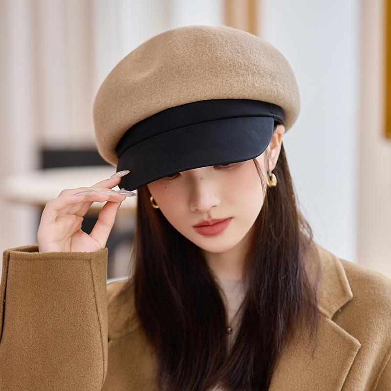 Versatile British Style Beret Autumn and Winter Hat for Women Thickened Windproof and Warm Painter Hat Korean Version Big Head Newspaper Boy Hat