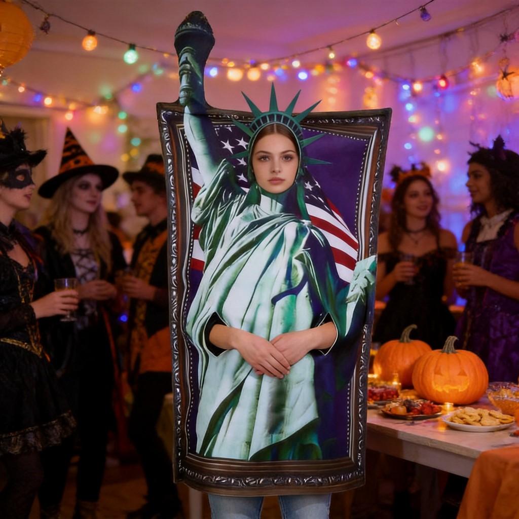 Halloween Cosplay Costume Sponge Suit With Statue Of Liberty Frame For Adult And Kids Party