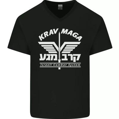 Krav Maga Sistema di Difesa Israeliano MMA Maglietta da Uomo in Cotone con Scollo a V