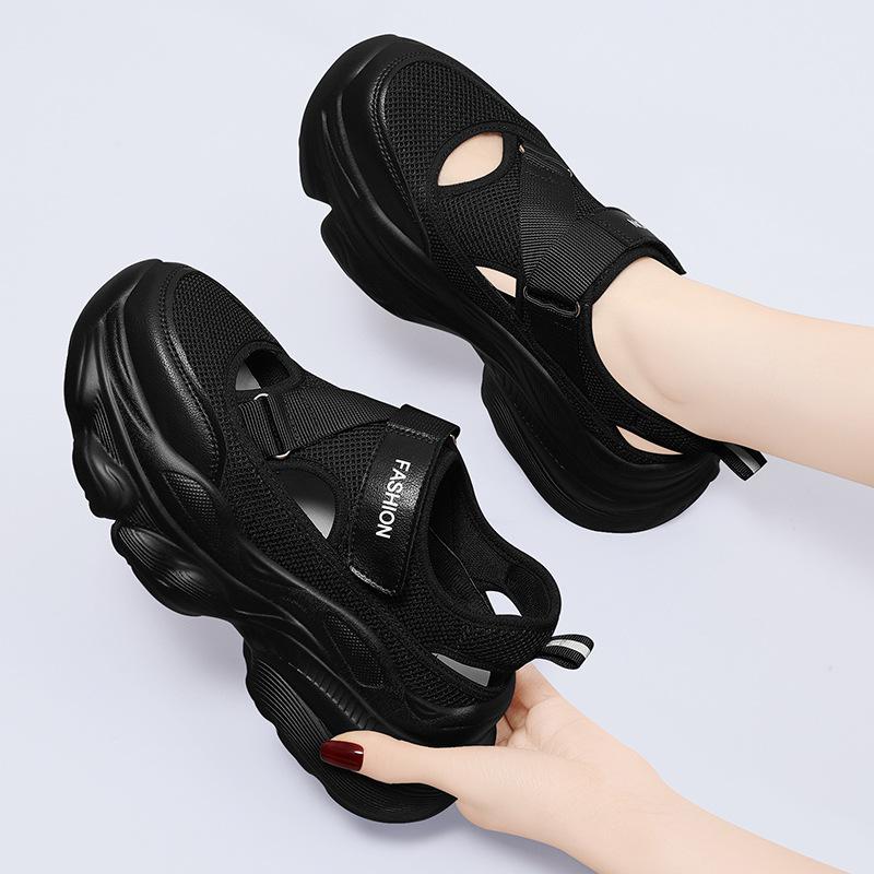 Summer heightening hollow breathable dad shoes Velcro versatile new sandals casual platform sports shoes 35