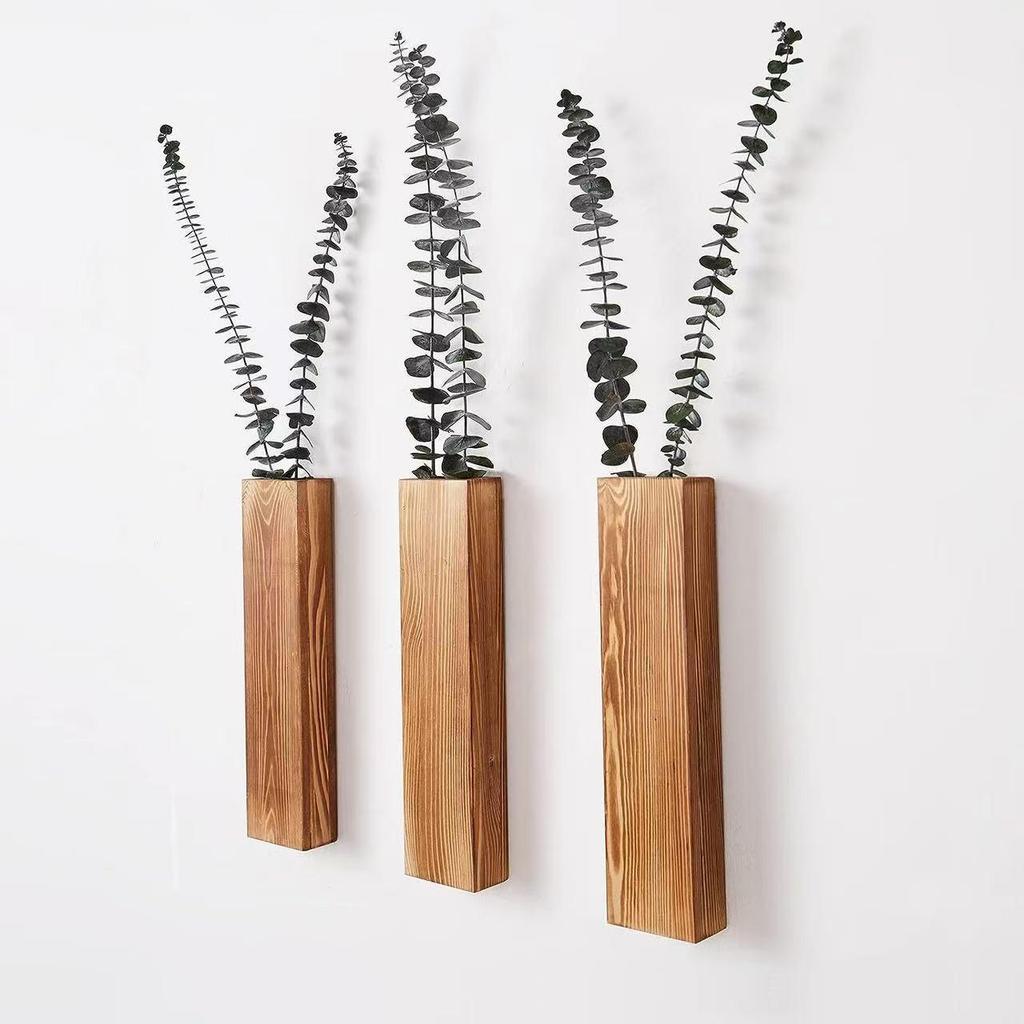 Cross Wooden Wall-Mounted Vase Holder: Bedroom Pocket Vase for Dried Flowers, Indoor Hanging Decoration