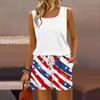 Women Summer Casual Two Piece Set Sleeveless Tank Top Square Neck Vest and Shorts with Pockets Lightweight Comfortable Fit
