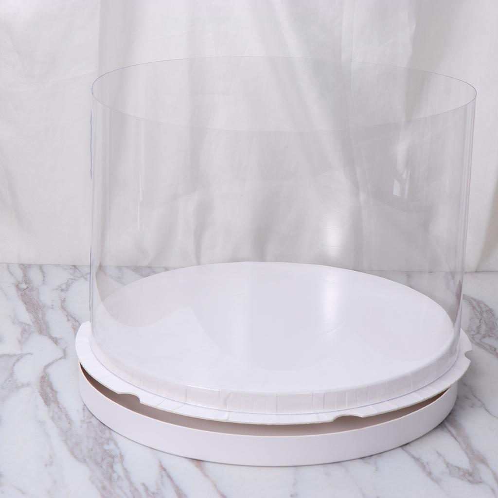 Plastic Transparent Cake Box Round Cake Packaging Boxes Organizer for Home Dessert Shop (White Sing
