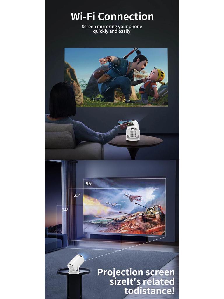 M5pro Mini HD Portable Home Projector - Wireless & Wired Connectivity