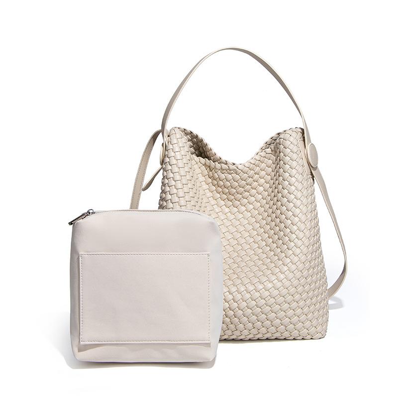 

Винтажная сумка-ведро большой вместимости, модная плетеная женская сумка из натуральной кожи на одно плечо подмышку, высококлассная портативная сумка-мать и дитя