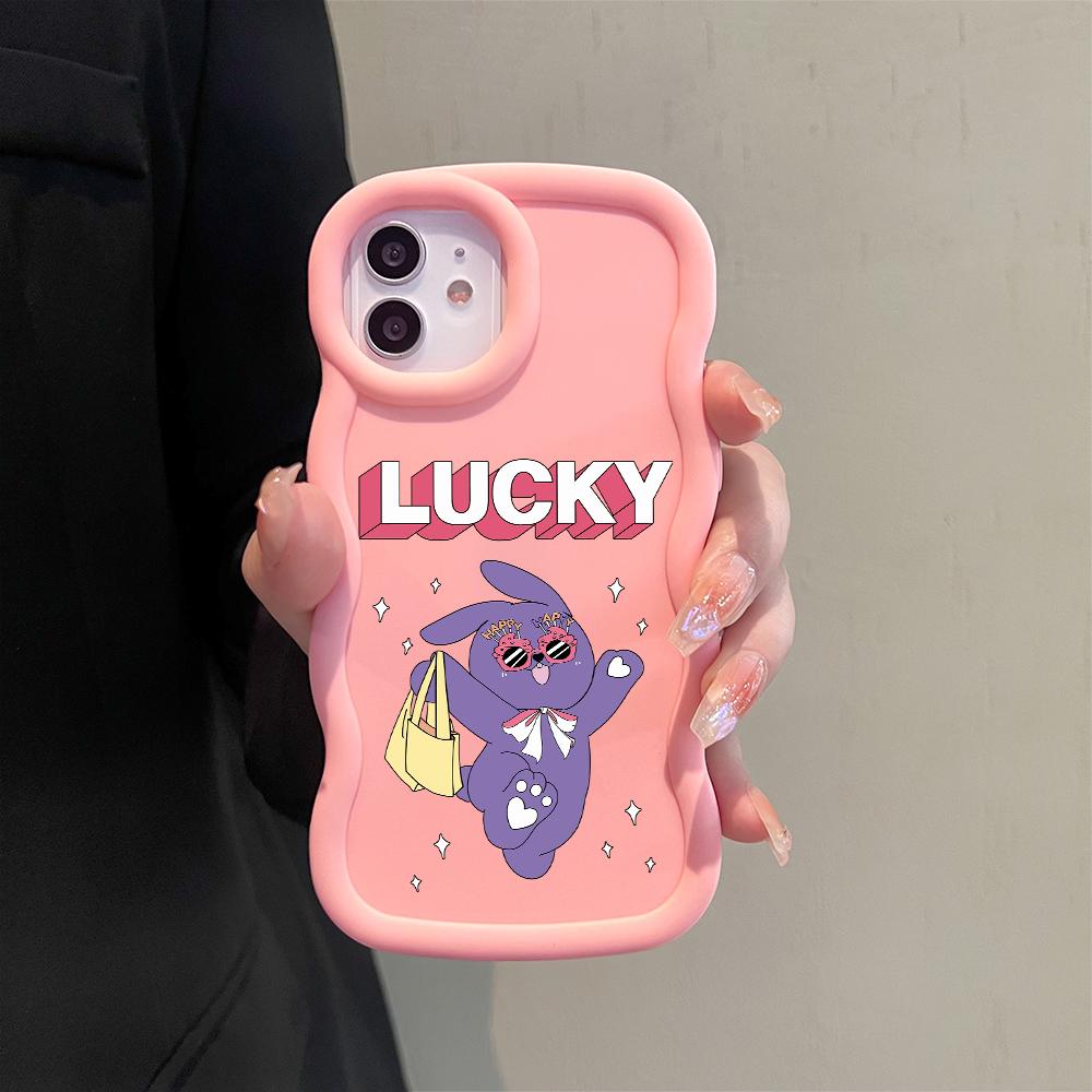 For Infinix Hot 40i 30i Smart 8 OPPO A18 A38 A58 A60 A78 Reno12 FS Vivo Y18 Y28 Y36 Y22s Y17s Cute Rabbit Pattern Soft Silicone Wave Edge Phone Case