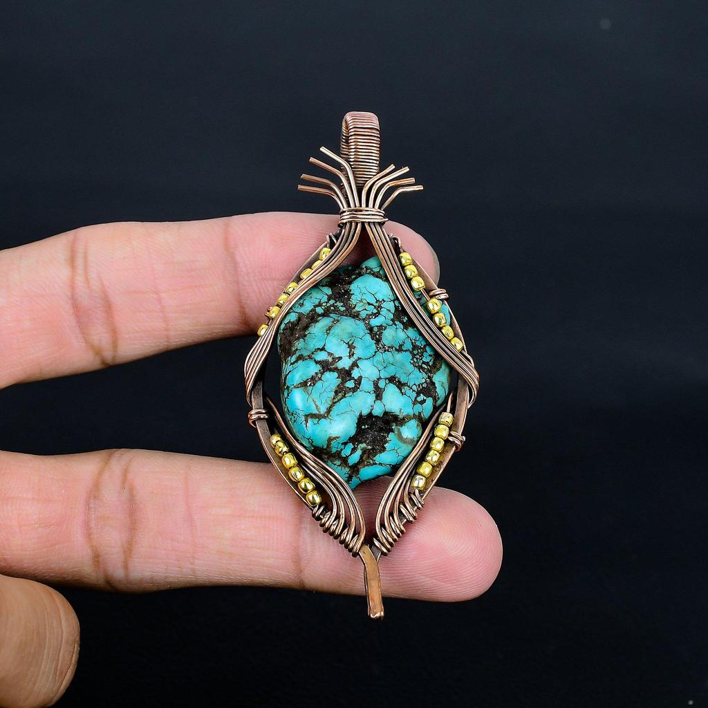 Turquoise Tumble 999 Copper Wire Wrapped Pendant, Handmade Gemstone Pendant Jewelry, Gifts For Wife Brand New Pendant