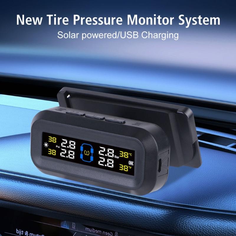Wireless Tire Pressure Monitoring System (TPMS) for Small Size 4-tire Vehicles,Include 4 Sensors,USB Solar Power