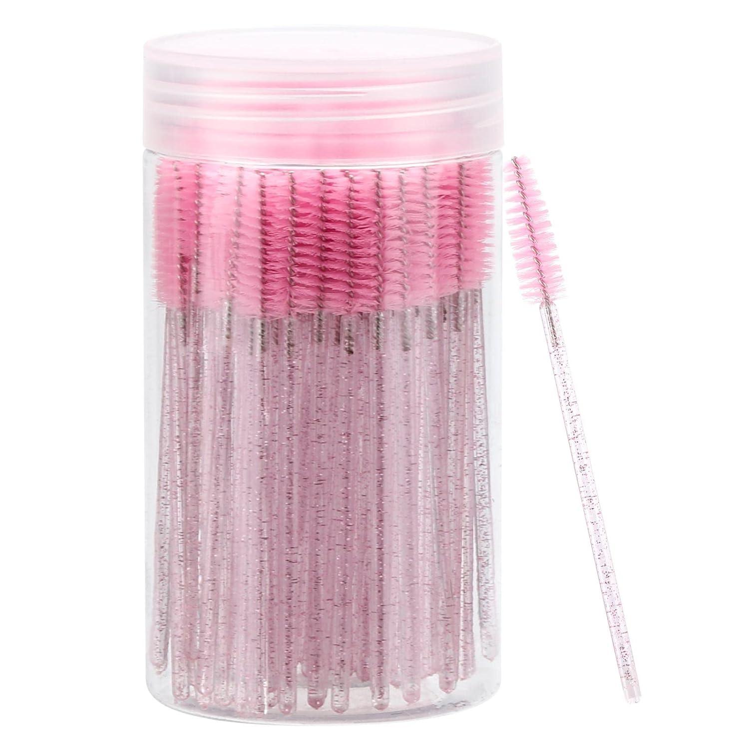 Wholesale 50 disposable eye black sticks, crystal eyebrow bobbin brush for extending eyelashes, mascara brush with container
