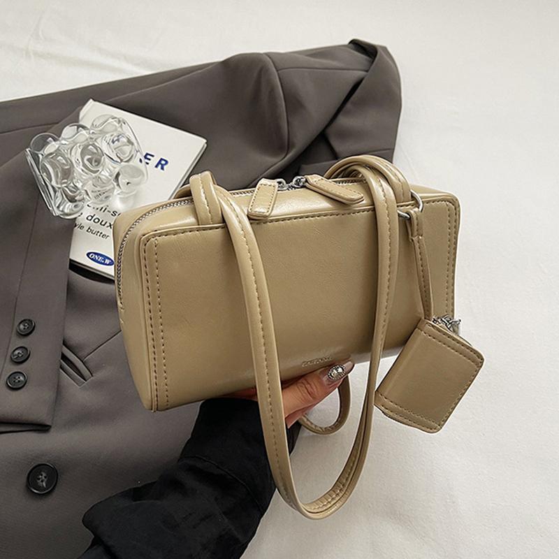 Women Fashion PU Leather Pillow Top Handle Shoulder Bags Retro Solid Color Underarm Bags With Small Purse Female Handbags ARI