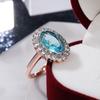 New Brilliant Cubic Zirconia Women Wedding Ceremony Party Finger Rings Sky Blue Stone Sunflower Design Female Statement Rings