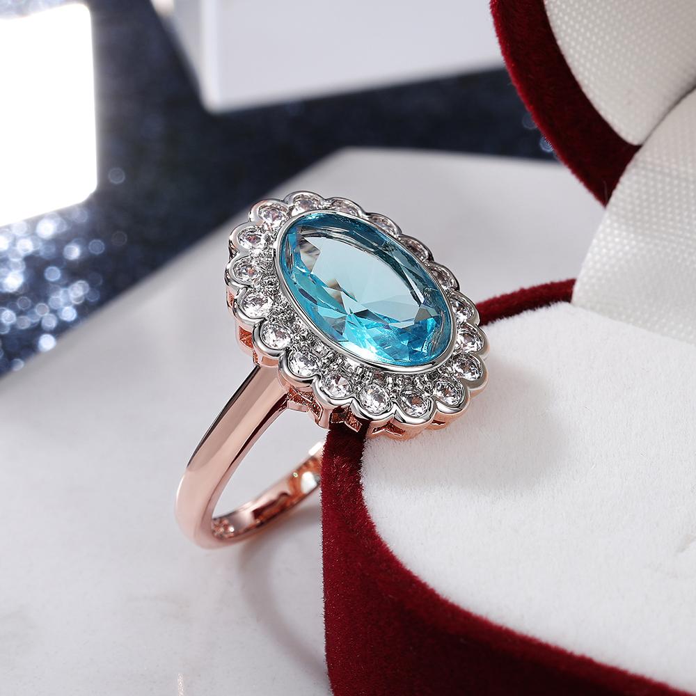 Neue Brillante Zirkonia Frauen Hochzeit Zeremonie Party Finger Ringe Himmel Blau Stein Sonnenblumen Design Weibliche Aussage Ringe