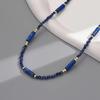 Women's Minimalist Natural Stone Handmade Beaded Necklace, French Luxury Style Simple Blue Crystal Beaded Necklace