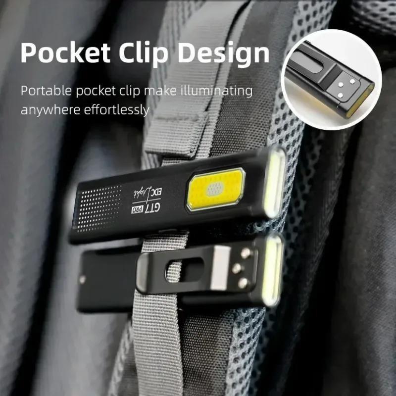 LED COB Flashlight 600LM Type-C Rechargeable Mini Portable Torch Pocket Work Light Magnetic Waterproof Lantern for Outdoor Camping Emergency