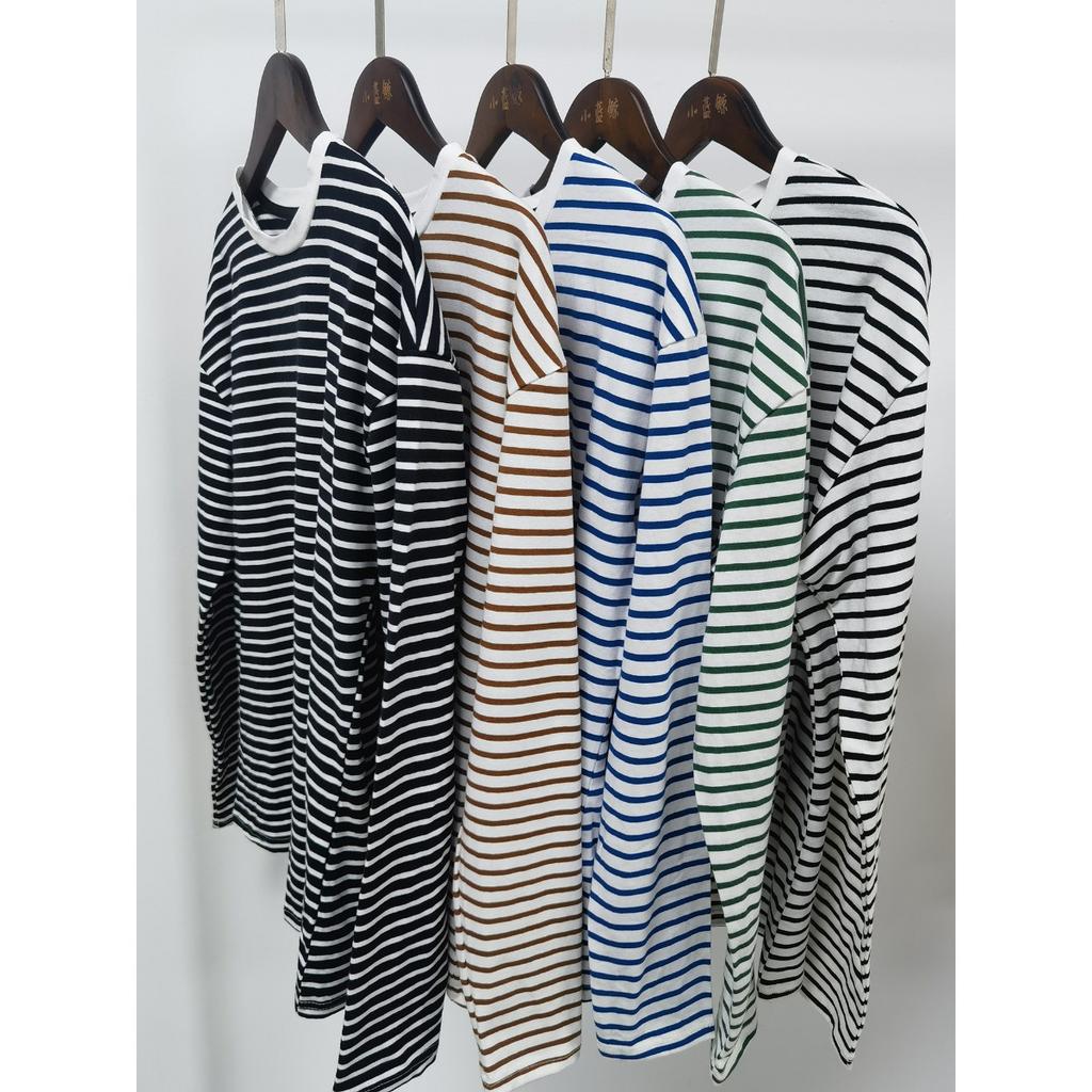 2025 Spring Fashion Striped Long Sleeve T-shirt Women's Cotton Round Neck Casual Versatile Top for Europe and America