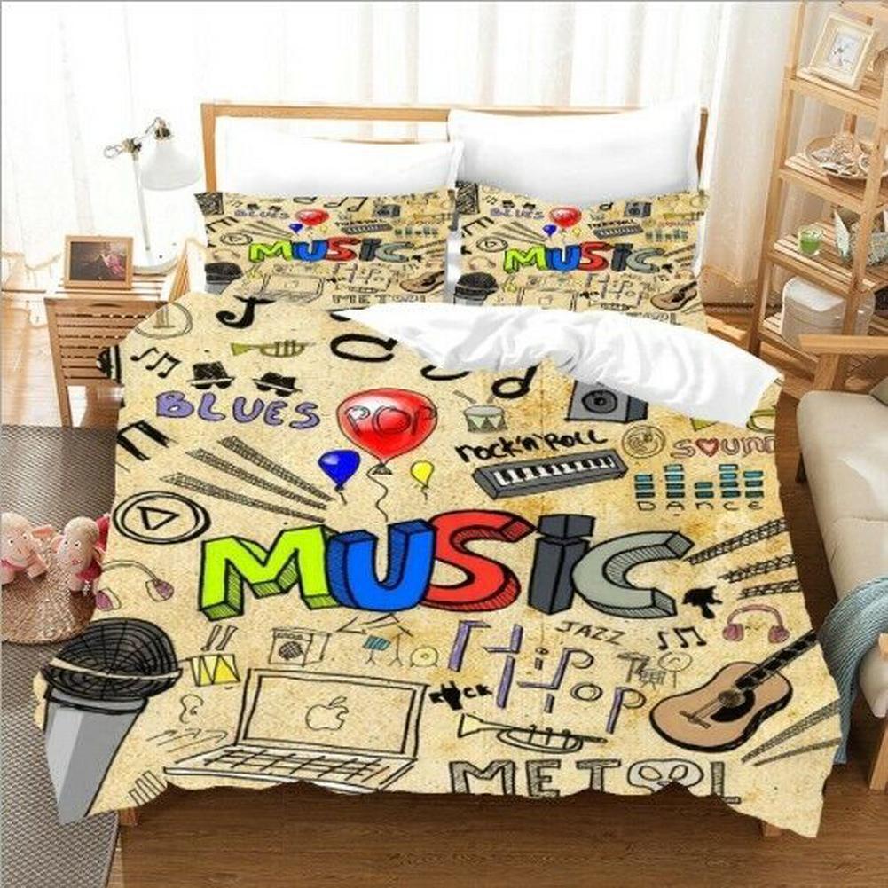 Music Note White Quilt Duvet Cover Set Bedding Super King Single Queen Double