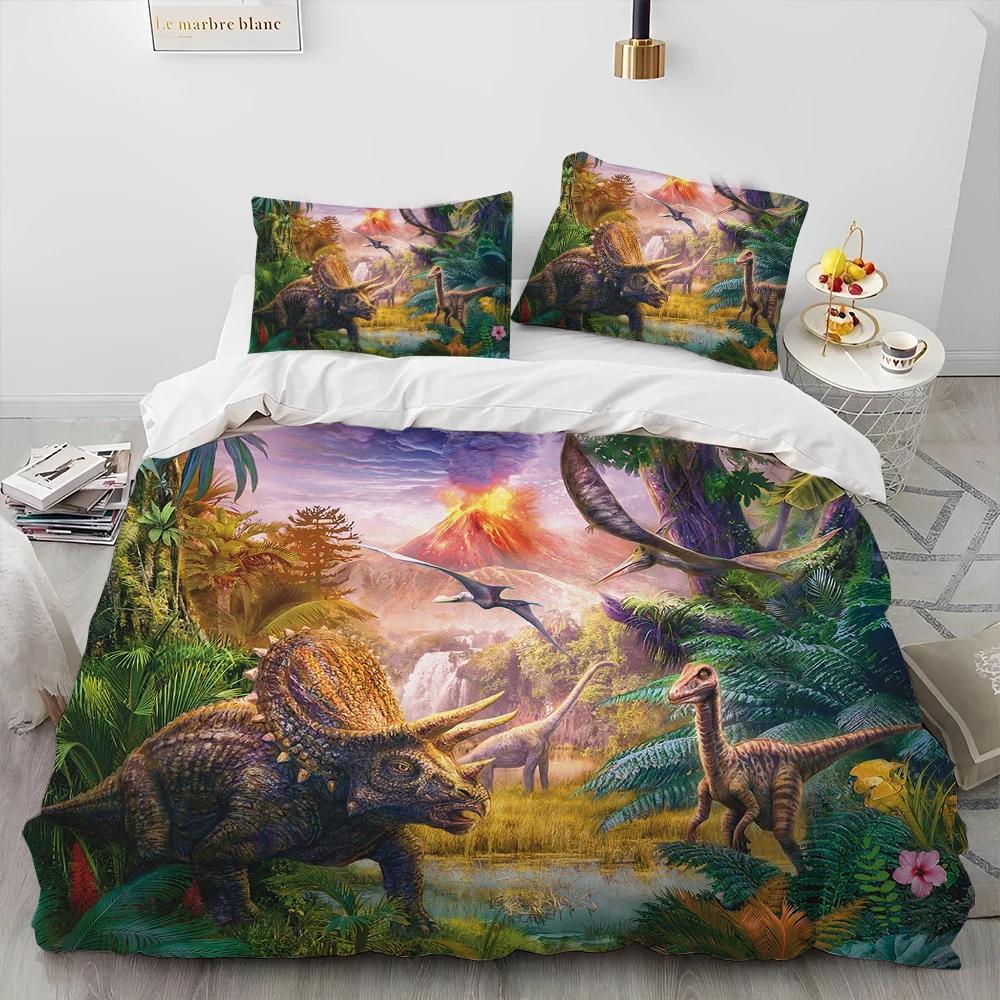 3D Cartoon Dinosaur Illusion Comforter Bedding Set,Duvet Cover Bed Set Quilt Cover Pillowcase,Queen Bedding Set For Boys Gift