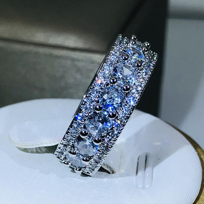 Elegant Temperament Geometric White Zircon Ring For Ladies  Sterling Silver Party Birthday Cocktail Jewelry Gift