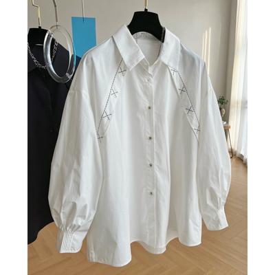 Plus Size Blouses for Women Turn Down Collar Puff Sleeve Single Breasted Shirts Casual Loose Spring Autumn Vintage Clothing