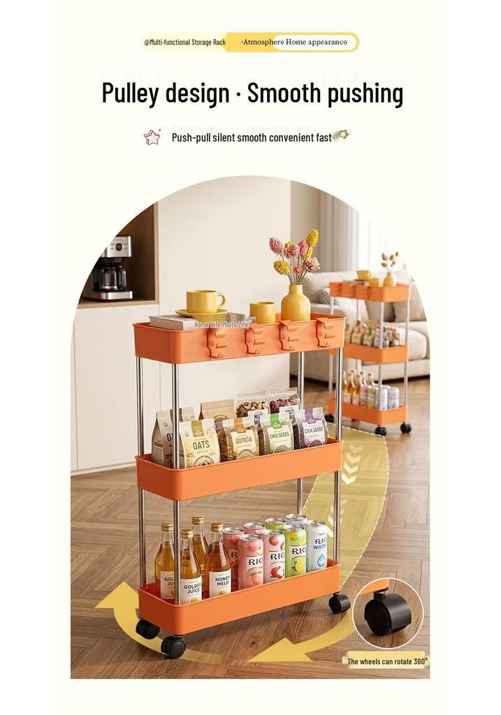 Mobile Multi-layer Floor Storage Rack for Bathroom, Kitchen, and Living Room