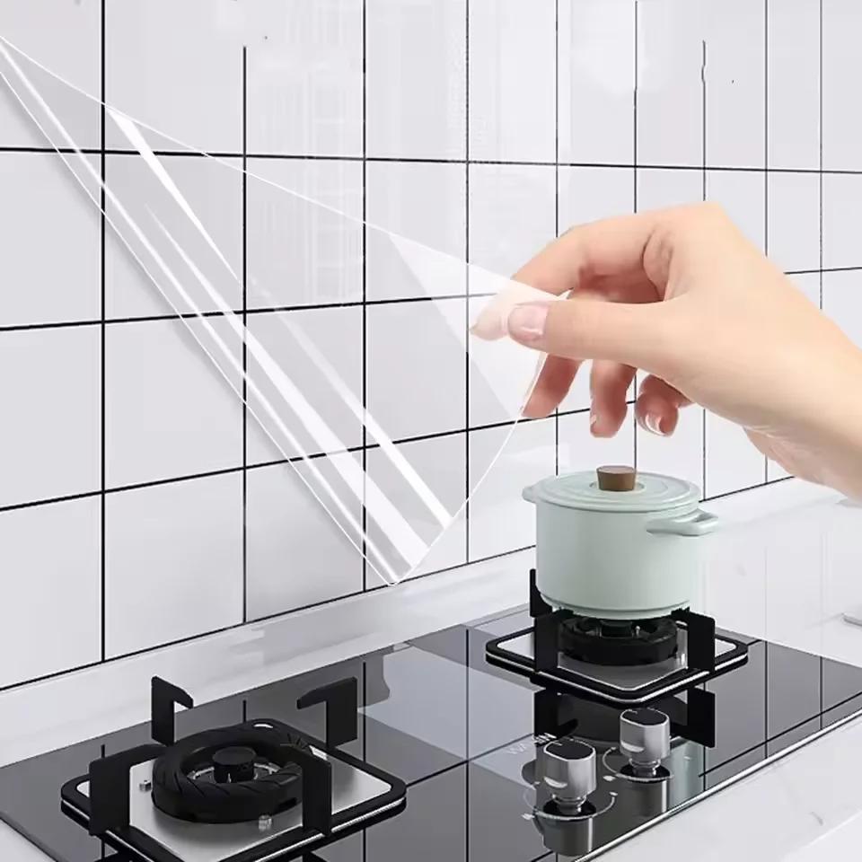 Transparent and detachable anti oil contact protective film wall sticker kitchen bedroom wall electrostatic wallpaper